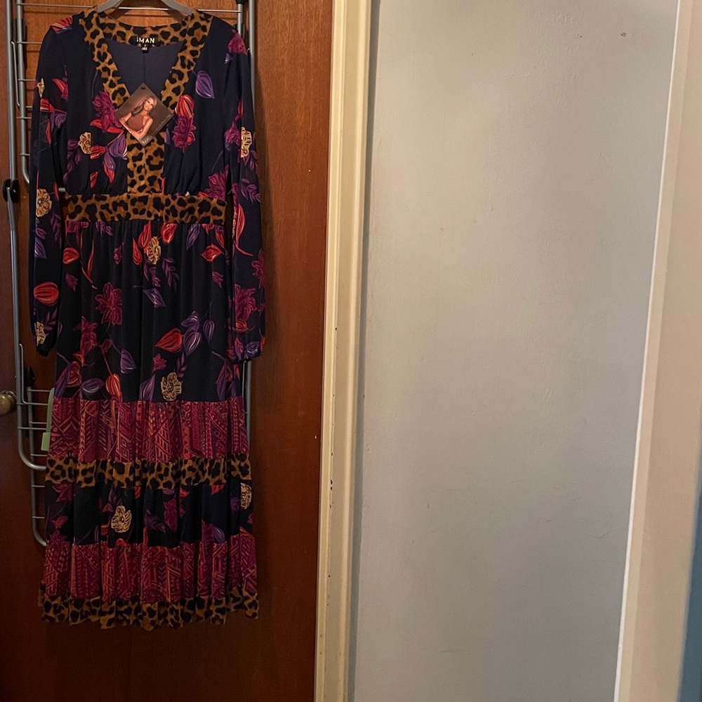 Floral and Animal Print Maxi Dress by designer Iman. Never worn. Dress is lined.